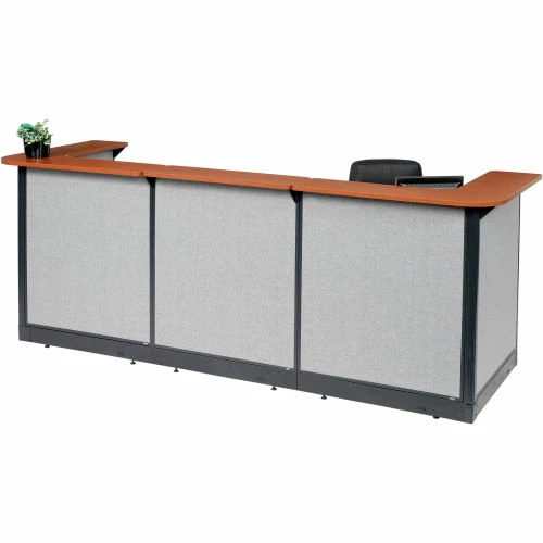Interion By Global Industrial Interion® U-Shaped Reception Station w/Raceway 124"W x 44"D x 46"H Cherry Counter Gray Panel - Image 6