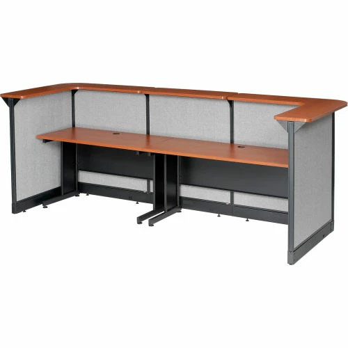 Interion By Global Industrial Interion® U-Shaped Reception Station w/Raceway 124"W x 44"D x 46"H Cherry Counter Gray Panel - Image 7