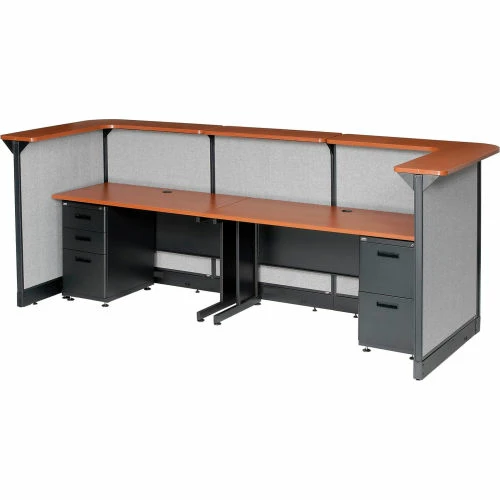 Interion By Global Industrial Interion® U-Shaped Reception Station w/Raceway 124"W x 44"D x 46"H Cherry Counter Gray Panel - Image 8