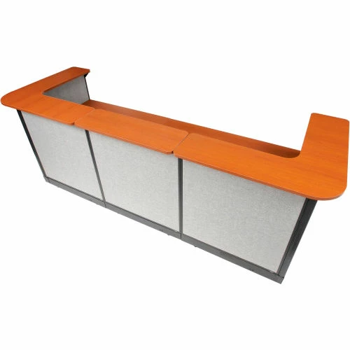 Interion By Global Industrial Interion® U-Shaped Reception Station w/Raceway 124"W x 44"D x 46"H Cherry Counter Gray Panel - Image 9