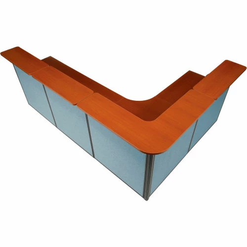 Interion By Global Industrial Interion® L-Shaped Reception Station, 116"W x 80"D x 44"H, Cherry Counter, Blue Panel - Image 5