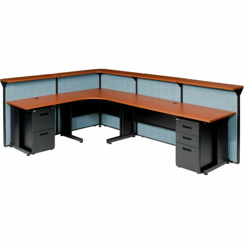 Interion By Global Industrial Interion® L-Shaped Reception Station, 116"W x 80"D x 44"H, Cherry Counter, Blue Panel - Image 7