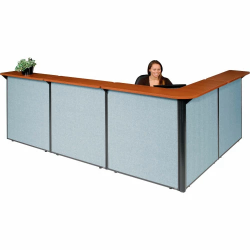 Interion By Global Industrial Interion® L-Shaped Reception Station, 116"W x 80"D x 44"H, Cherry Counter, Blue Panel - Image 8