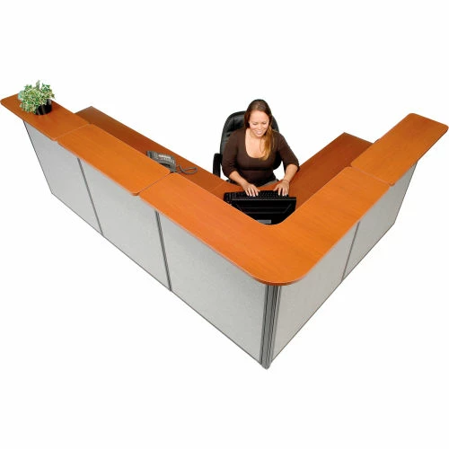 Interion By Global Industrial Interion® L-Shaped Reception Station, 116"W x 80"D x 44"H, Cherry Counter, Gray Panel - Image 3