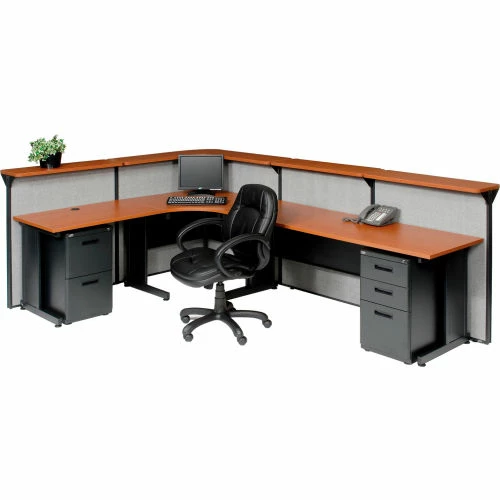 Interion By Global Industrial Interion® L-Shaped Reception Station, 116"W x 80"D x 44"H, Cherry Counter, Gray Panel - Image 4
