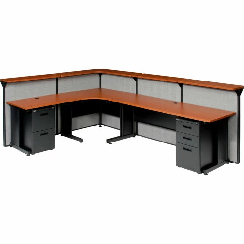 Interion By Global Industrial Interion® L-Shaped Reception Station, 116"W x 80"D x 44"H, Cherry Counter, Gray Panel - Image 7