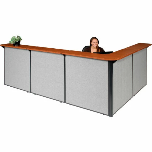 Interion By Global Industrial Interion® L-Shaped Reception Station, 116"W x 80"D x 44"H, Cherry Counter, Gray Panel - Image 8