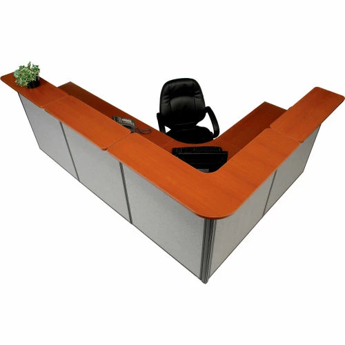Interion By Global Industrial Interion® L-Shaped Reception Station, 116"W x 80"D x 44"H, Cherry Counter, Gray Panel - Image 9