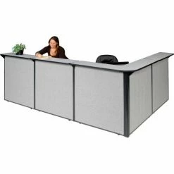 Interion By Global Industrial Interion® L-Shaped Reception Station, 116"W x 80"D x 44"H, Gray Counter, Gray Panel