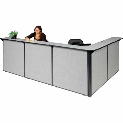 Interion By Global Industrial Interion® L-Shaped Reception Station, 116"W x 80"D x 44"H, Gray Counter, Gray Panel