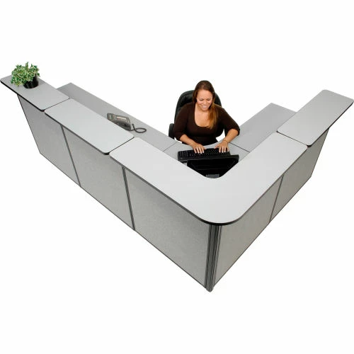 Interion By Global Industrial Interion® L-Shaped Reception Station, 116"W x 80"D x 44"H, Gray Counter, Gray Panel - Image 3