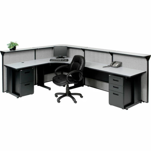 Interion By Global Industrial Interion® L-Shaped Reception Station, 116"W x 80"D x 44"H, Gray Counter, Gray Panel - Image 4