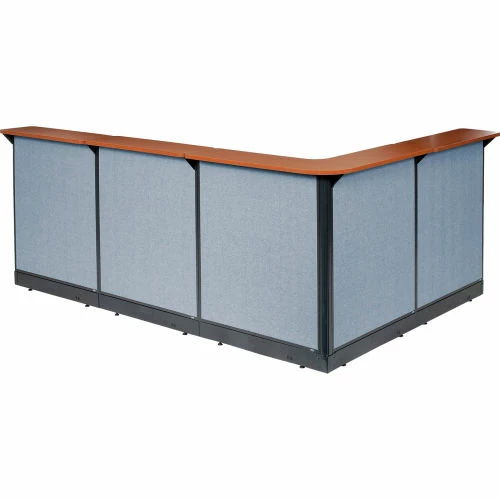 Interion By Global Industrial Interion® L-Shaped Reception Station w/Raceway 116"W x 80"D x 46"H Cherry Counter Blue Panel - Image 5