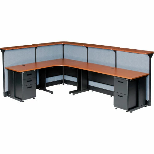 Interion By Global Industrial Interion® L-Shaped Reception Station w/Raceway 116"W x 80"D x 46"H Cherry Counter Blue Panel - Image 6