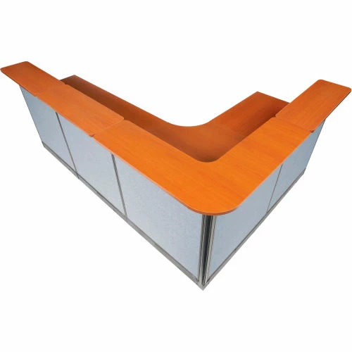 Interion By Global Industrial Interion® L-Shaped Reception Station w/Raceway 116"W x 80"D x 46"H Cherry Counter Blue Panel - Image 7