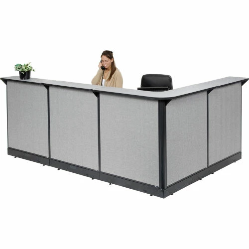 Interion By Global Industrial Interion® L-Shaped Reception Station w/Raceway 116"W x 80"D x 46"H Gray Counter Gray Panel - Image 3