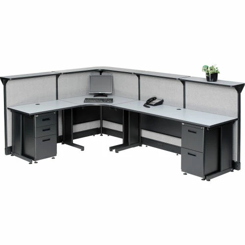 Interion By Global Industrial Interion® L-Shaped Reception Station w/Raceway 116"W x 80"D x 46"H Gray Counter Gray Panel - Image 4