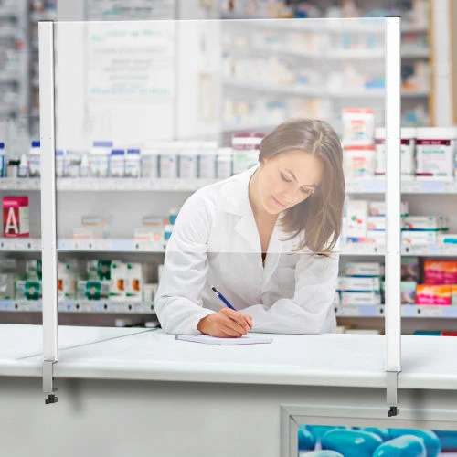 Global IndustrialΓäó Cashier Shield 24"W x 24"H, With Clamp On Base, Silver - Image 2