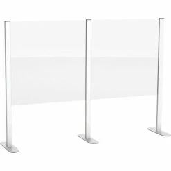 Global Industrial™ Cashier Shield 48"Wx24"H W/ Racetrack Base And Center Racetrack Base Silver