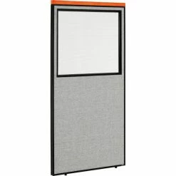 Interion By Global Industrial Interion® Deluxe Office Partition Panel with Partial Window, 36-1/4"W x 73-1/2"H, Gray