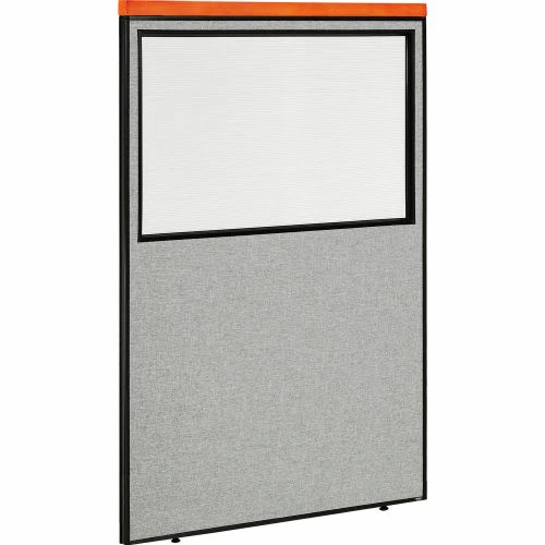 Interion By Global Industrial Interion® Deluxe Office Partition Panel with Partial Window, 48-1/4"W x 73-1/2"H, Gray