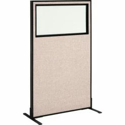 Interion By Global Industrial Interion® Freestanding Office Partition Panel with Partial Window, 36-1/4"W x 60"H, Tan