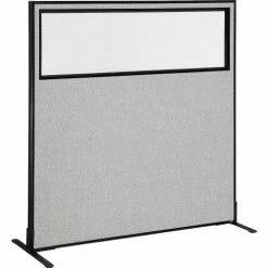 Interion By Global Industrial Interion® Freestanding Office Partition Panel with Partial Window, 60-1/4"W x 60"H, Gray