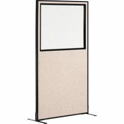 Interion By Global Industrial Interion® Freestanding Office Partition Panel with Partial Window, 36-1/4"W x 72"H, Tan