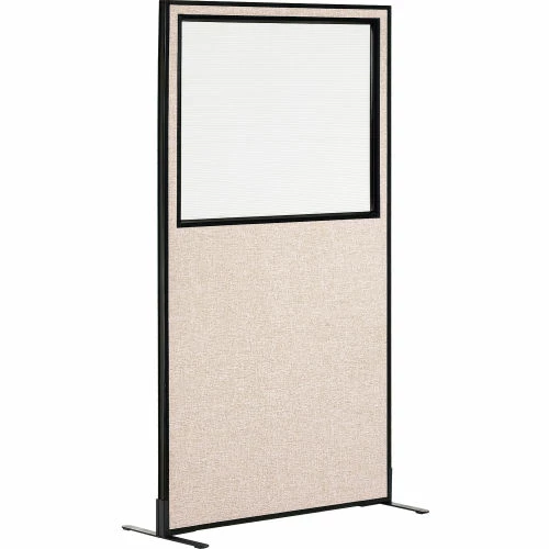 Interion By Global Industrial Interion® Freestanding Office Partition Panel with Partial Window, 36-1/4"W x 72"H, Tan