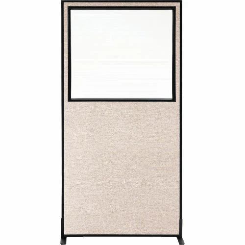 Interion By Global Industrial Interion® Freestanding Office Partition Panel with Partial Window, 36-1/4"W x 72"H, Tan - Image 2