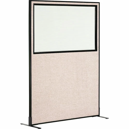 Interion By Global Industrial Interion® Freestanding Office Partition Panel with Partial Window, 48-1/4"W x 72"H, Tan