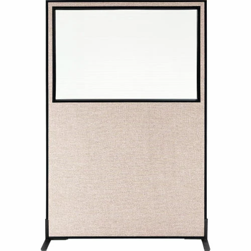 Interion By Global Industrial Interion® Freestanding Office Partition Panel with Partial Window, 48-1/4"W x 72"H, Tan - Image 2