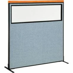 Interion By Global Industrial Interion® Deluxe Freestanding Office Partition Panel w/Partial Window 60-1/4"W x 61-1/2"H Blue