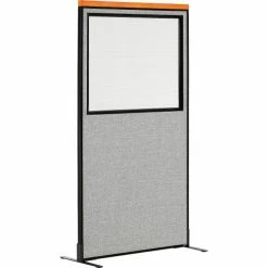 Interion By Global Industrial Interion® Deluxe Freestanding Office Partition Panel w/Partial Window 36-1/4"W x 73-1/2"H Gray