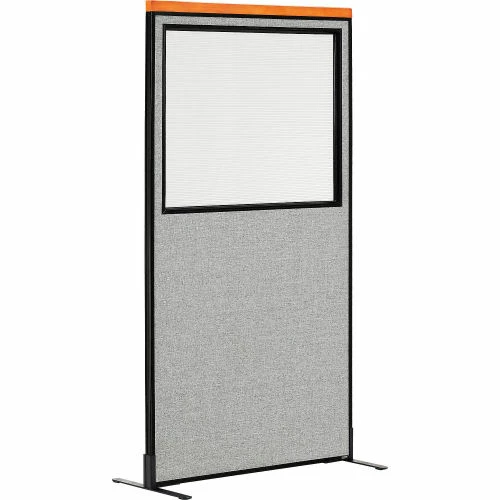 Interion By Global Industrial Interion® Deluxe Freestanding Office Partition Panel w/Partial Window 36-1/4"W x 73-1/2"H Gray