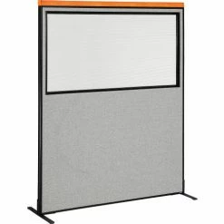 Interion By Global Industrial Interion® Deluxe Freestanding Office Partition Panel w/Partial Window 60-1/4"W x 73-1/2"H Gray