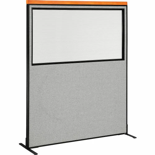 Interion By Global Industrial Interion® Deluxe Freestanding Office Partition Panel w/Partial Window 60-1/4"W x 73-1/2"H Gray