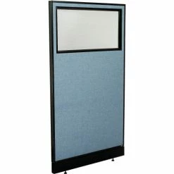 Interion By Global Industrial Interion® Office Partition Panel with Partial Window & Pass-Thru Cable, 36-1/4"W x 64"H, Blue