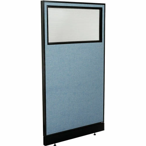 Interion By Global Industrial Interion® Office Partition Panel with Partial Window & Pass-Thru Cable, 36-1/4"W x 64"H, Blue