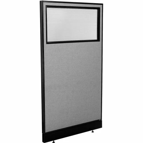 Interion By Global Industrial Interion® Office Partition Panel with Partial Window & Raceway, 36-1/4"W x 64"H, Gray