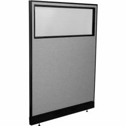 Interion By Global Industrial Interion® Office Partition Panel with Partial Window & Pass-Thru Cable, 48-1/4"W x 64"H, Gray