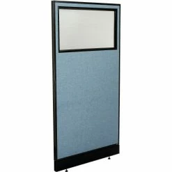 Interion By Global Industrial Interion® Office Partition Panel with Partial Window & Pass-Thru Cable, 36-1/4"W x 76"H, Blue
