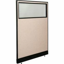Interion By Global Industrial Interion® Office Partition Panel with Partial Window & Raceway, 48-1/4"W x 100"H, Tan