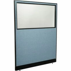 Interion By Global Industrial Interion® Office Partition Panel with Partial Window & Raceway, 60-1/4"W x 100"H, Blue