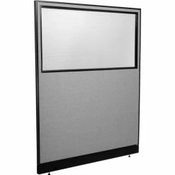 Interion By Global Industrial Interion® Office Partition Panel with Partial Window & Raceway, 60-1/4"W x 76"H, Gray