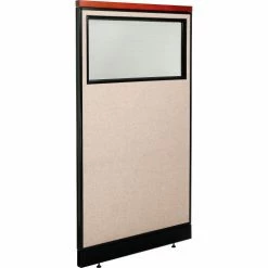 Interion By Global Industrial Interion® Deluxe Office Partition Panel w/Partial Window & Raceway 36-1/4"W x 65-1/2"H Tan