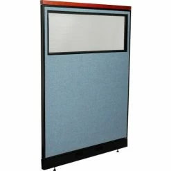 Interion By Global Industrial Interion® Deluxe Office Partition Panel w/Partial Window & Raceway 48-1/4"W x 65-1/2"H Blue