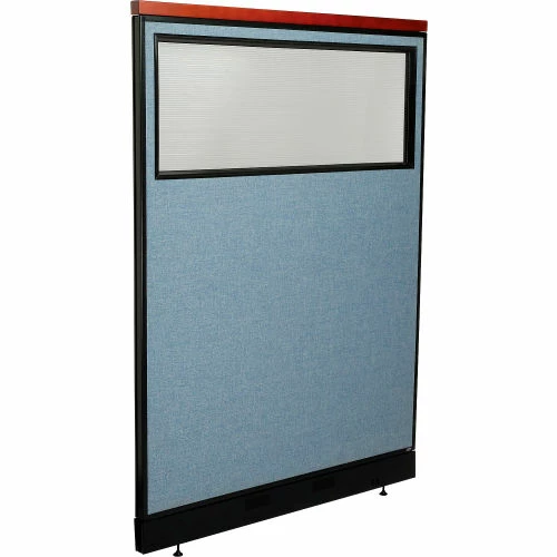 Interion By Global Industrial Interion® Deluxe Office Partition Panel w/Partial Window & Raceway 48-1/4"W x 65-1/2"H Blue