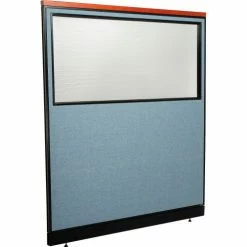 Interion By Global Industrial Interion® Deluxe Office Partition Panel w/Partial Window & Pass-Thru Cable 60-1/4Wx65-1/2H BLU