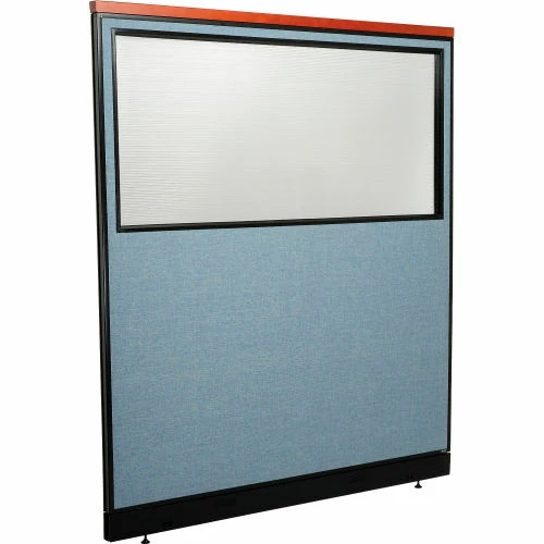 Interion By Global Industrial Interion® Deluxe Office Partition Panel w/Partial Window & Pass-Thru Cable 60-1/4Wx65-1/2H BLU